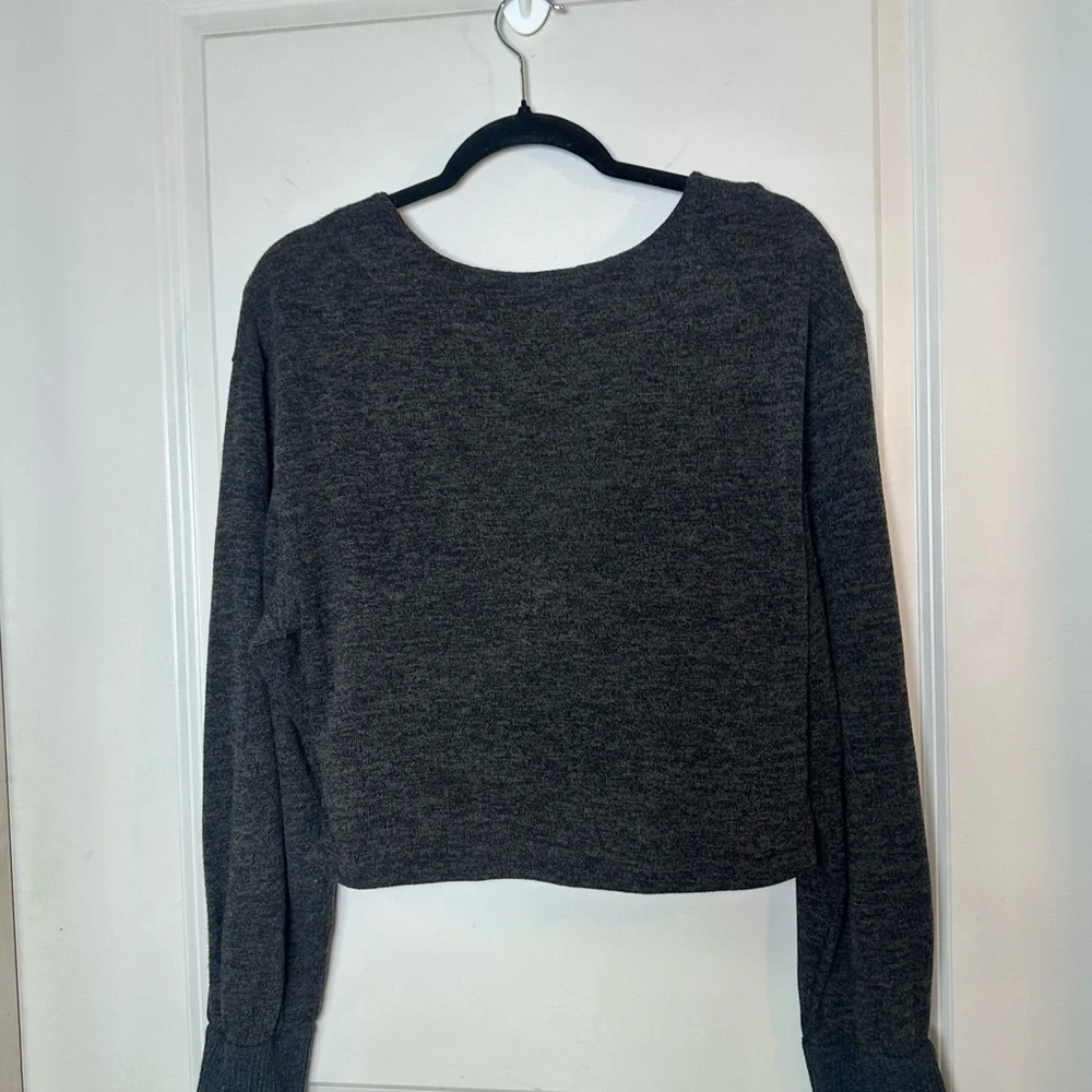 Anthropologie Charcoal Gray Wrap Crop Lightweight Sweater Top, Large